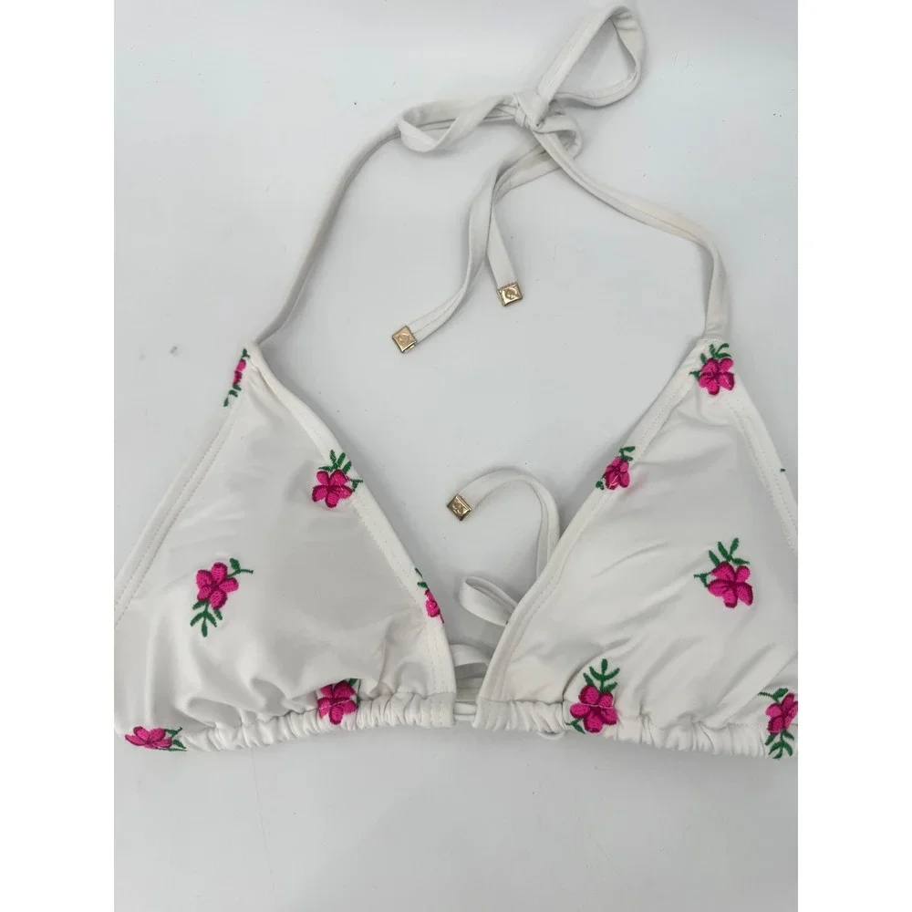 Kate Spade Bikini Set Women Medium White Embroidered Floral Triangle Top Bottoms